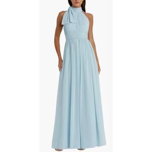 NWT Ieena for Mac Duggal Powder Blue High Neck Chiffon Gown Dress. Size 8